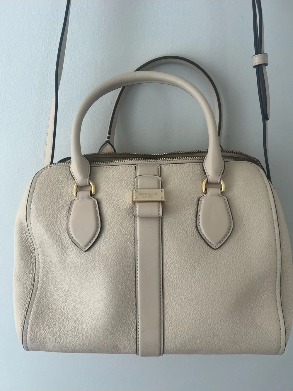 kate spade pebble leather satchel in light beige